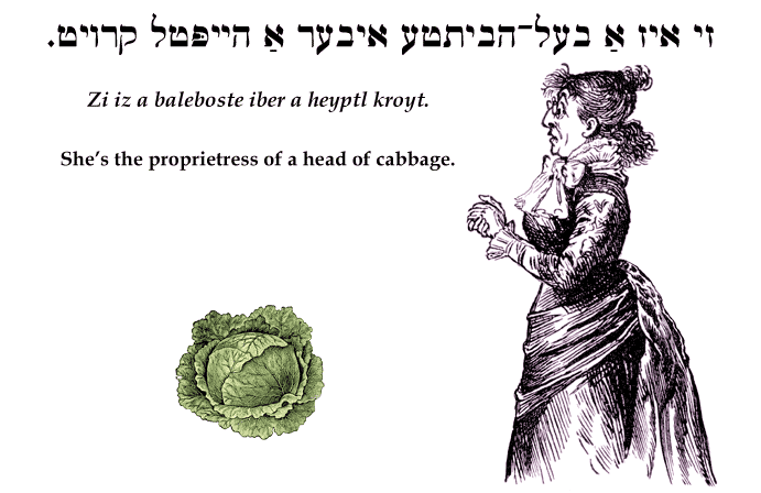 Yiddish: She's the proprietress of a head of cabbage.