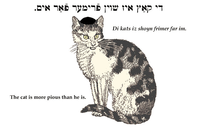 Yiddish: The cat is more pious than he is.