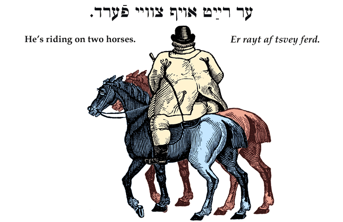 Yiddish: He's riding on two horses.