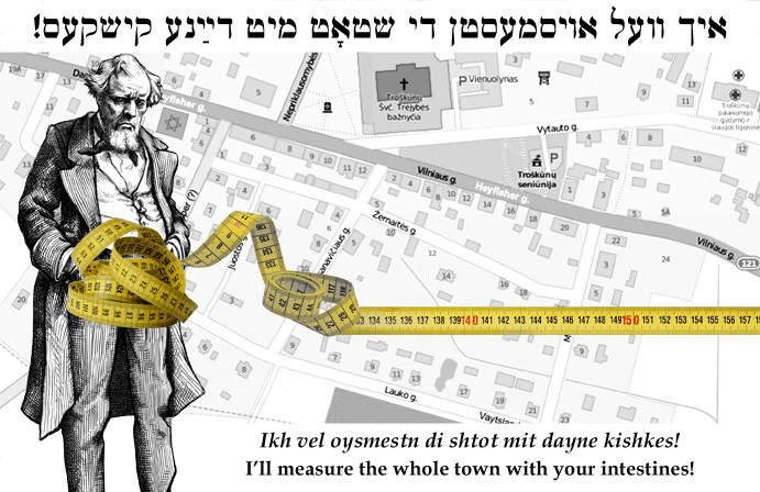 Yiddish: I'll measure the whole town with your intestines!